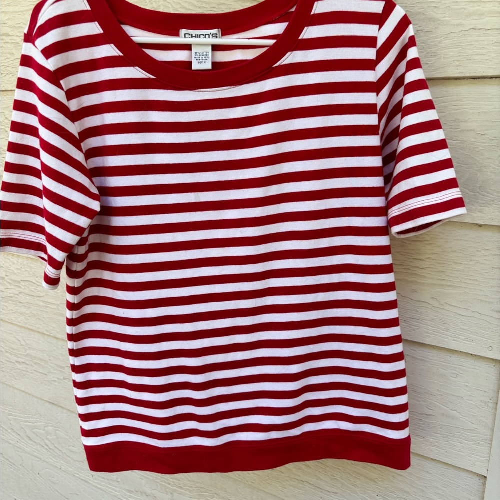 Ladies, Chicos, red and white cotton blend top size 2.